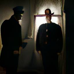 Ein Polizist steht in der Tür. Von DALLE Mini generiertes Bild.